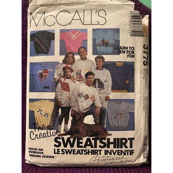 McCalls Sewing pattern3775 the creative sweatshirt  sz s-xl - Picture 1 of 3